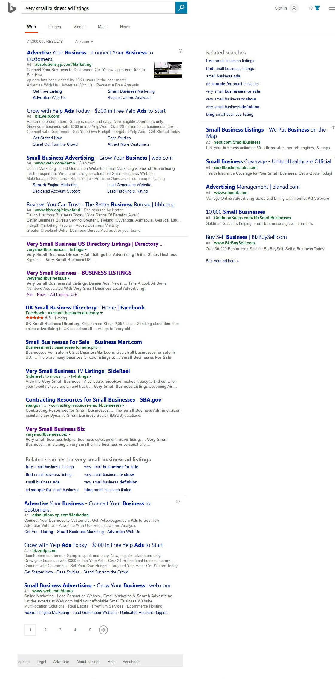 very small business ad listings search result from Bing 05142017